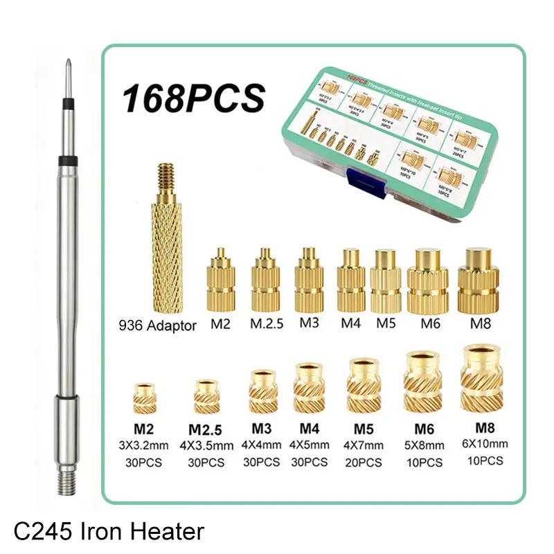 Brass Heat Insert Nut Iron Tip for JBC245 HS-02A T80P T90P 3D Printer Hot Melt Pressure Head M2-M8 Soldering Iron Kit