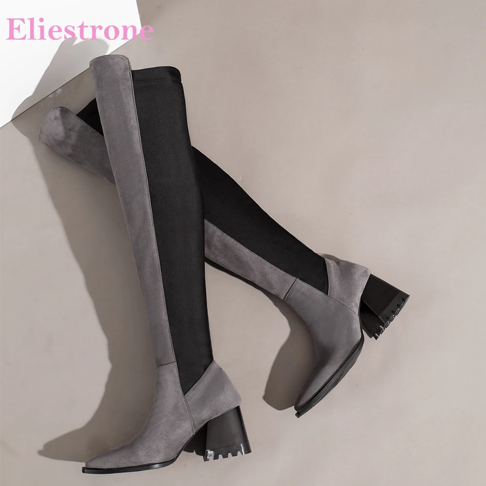 New Winter Sexy Gray Brown Women Over the Knee High Boots Hot High Heel Lady Casual Shoes Plus Big Size 12 43 46 48