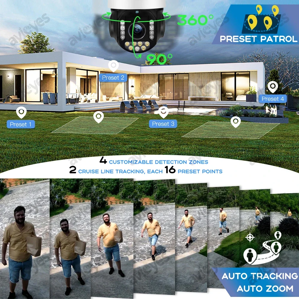 4K 30X Optical Zoom WiFi PTZ Camera Outdoor 8MP Security PoE IP Camera Human/Vehicle Detect Auto Tracks Speed Dome Cameras CamHi