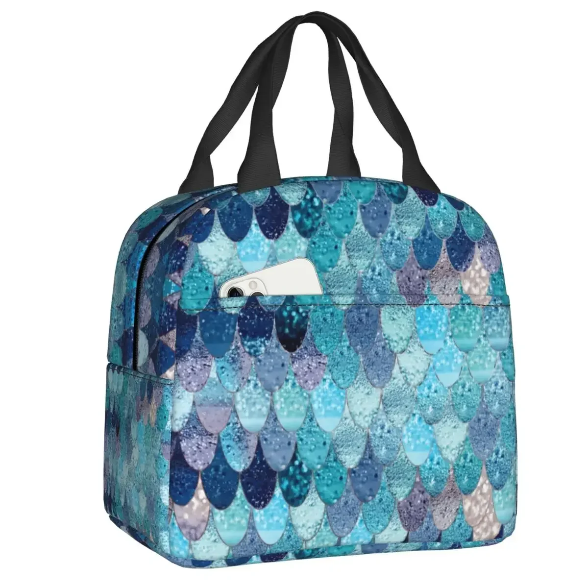 Summer Mermaid Dark Teal By Monika Strigel Insulated Lunch Tote Bag Fishscales Portable Thermal Cooler Bento Box Kids School