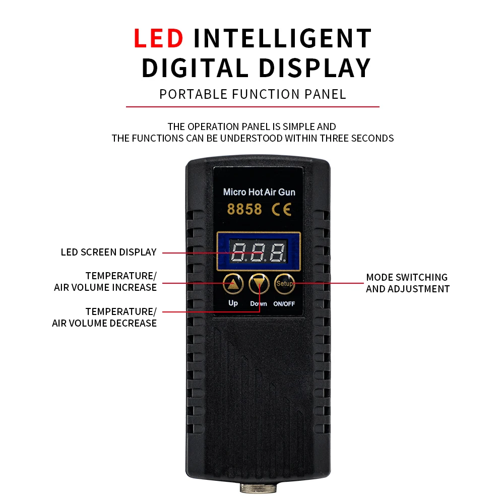 Pistola de ar quente com display digital 600W, modelo elétrico com controle de temperatura 120L para classificação DIY