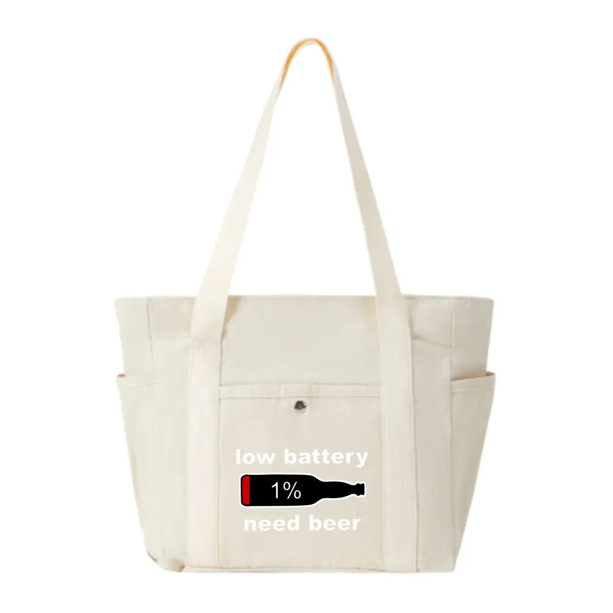 

Battery Joke 1% Beer Humor Trendy Multi-Pocket Bag – Perfect for Coffee Shop Visits