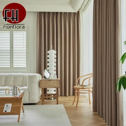 Brown Velvet Blackout Curtains for living room Window Curtains for Bedroom Waterfall Shading Drapes Luxury Woolen Fleece Fabric