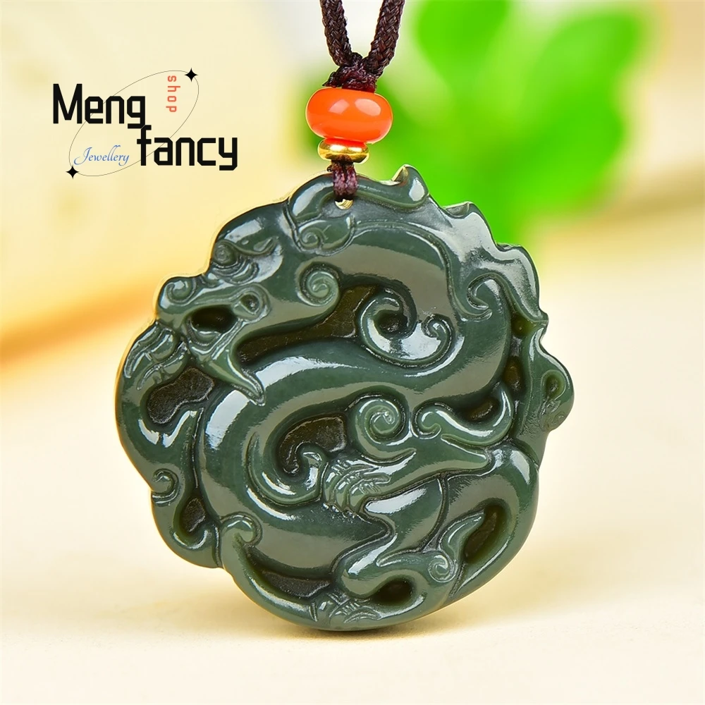 Natural Hetian Jade Green Jade Pendant Men And Women Models Exquisite Dragon Jade Stone Pendant Exquisite Gift For Men And Women