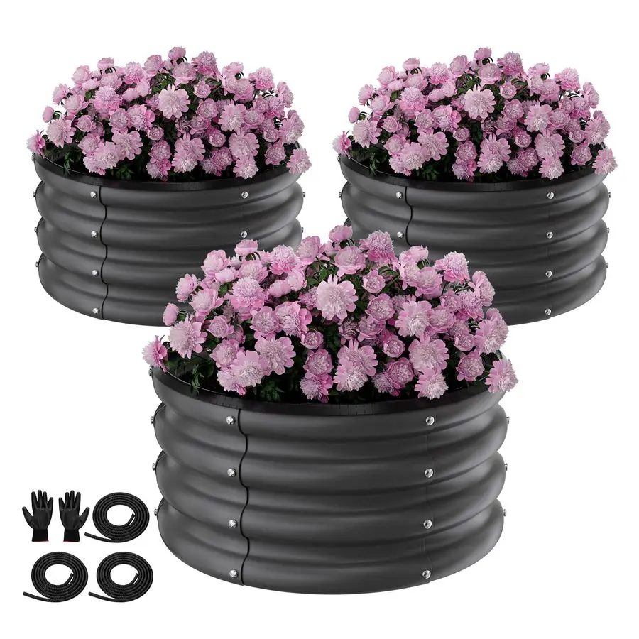 

Galvanized Raised Garden Bed Kit, 3 Pcs 2 x 2 x 1ft Jett Black Galvanized Garden Boxes, Outdoor for Vegetables