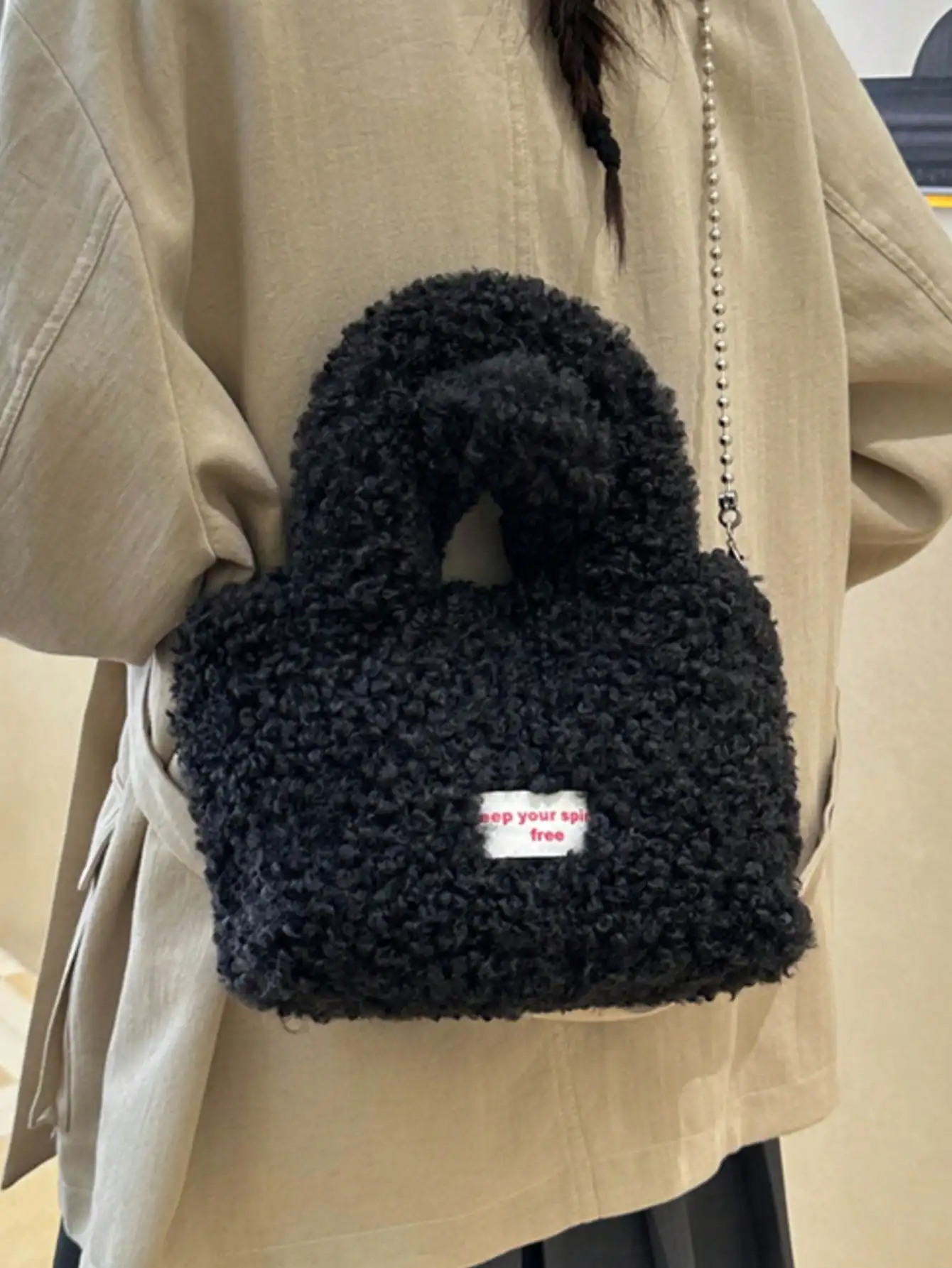 Bolso de piel sintética de color liso, sencillo y encantador, con una correa de hombro de piel corta desmontable, ideal para combinar con diferentes atuendos y para regalar. SG260903110912200434126