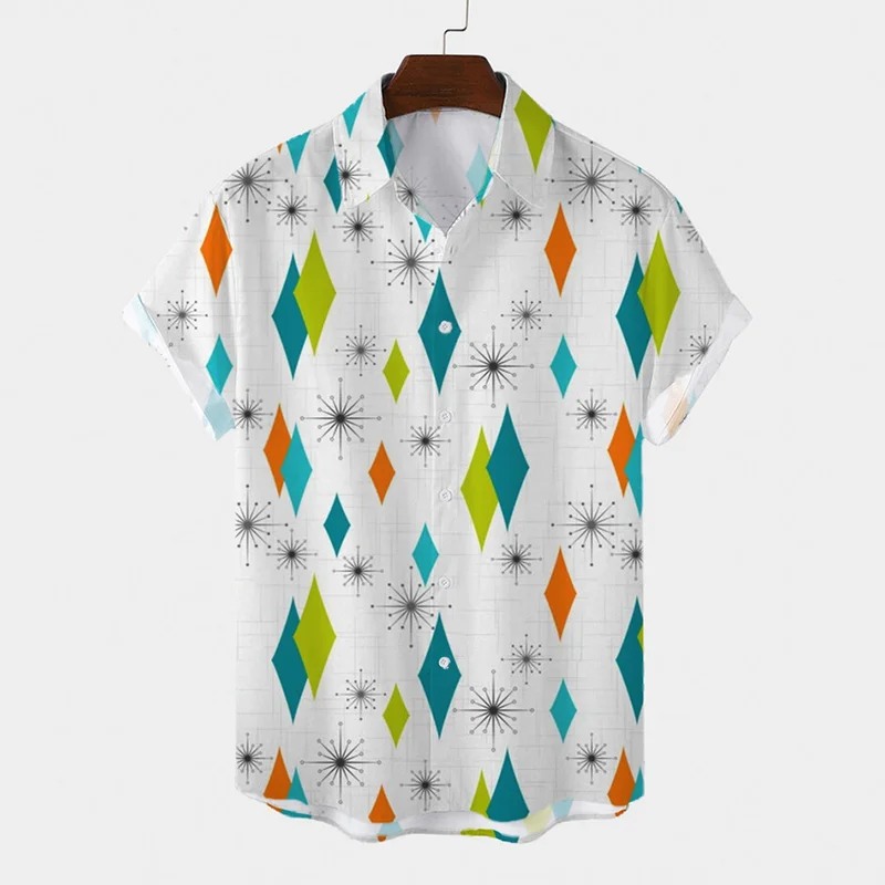 Hawaiian Shirt Men's Summer 3D Geometric Pattern Printed Short Sleeved Men's Vacation Beach Top T-shirt Men's Oversized Clothes