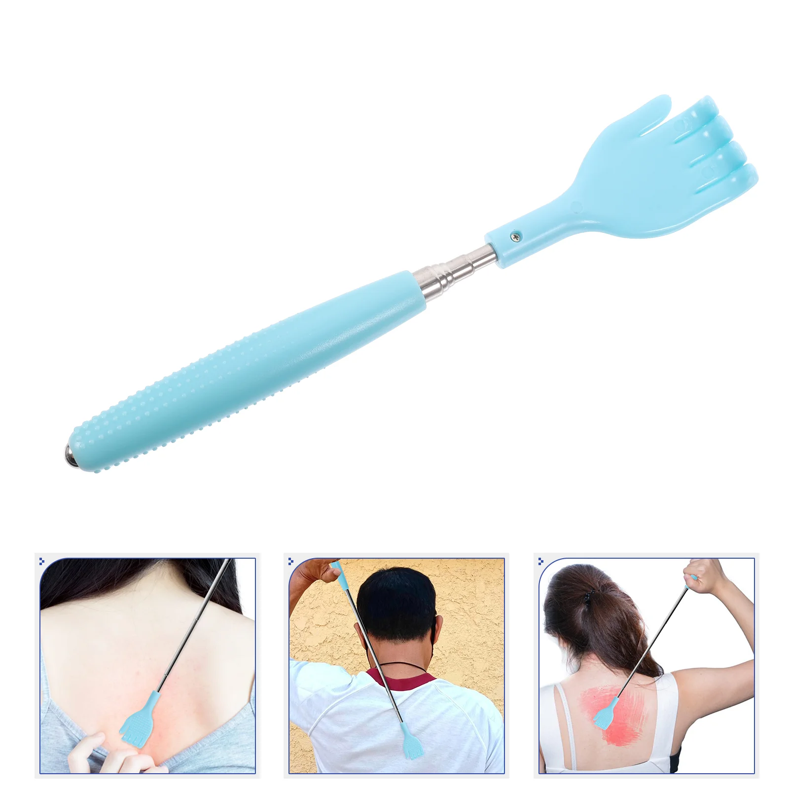 Massager Tickling Telescopic Stainless Steel Back Scratcher Tickler Blue Scraper Tool Hand