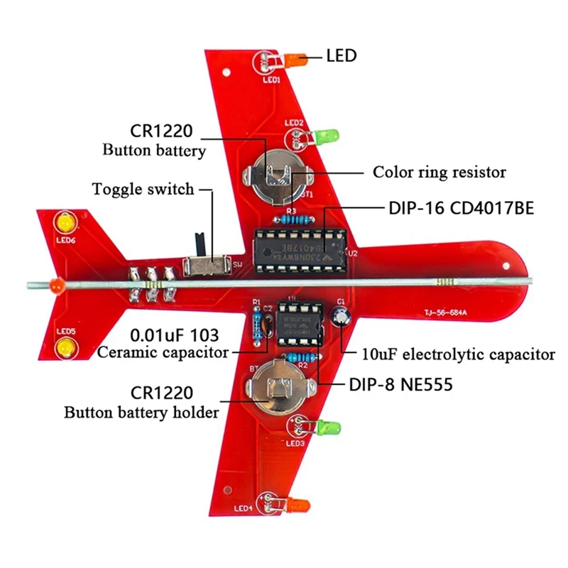 Circuito de Flash de avión pequeño Cd4017, lámpara de flujo, Kit de producción electrónica, piezas de placa de circuito de práctica de soldadura DIY