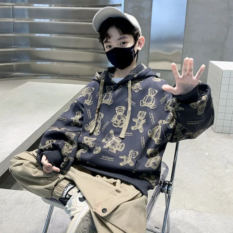 

Новинка 2023 года, стильная модная толстовка с капюшоном средней длины для мальчиков, весна-осень, осенний крутой топ для мальчиков