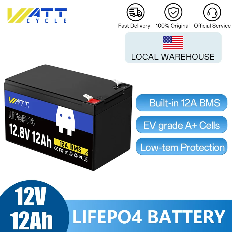 Wattcycle LiFePO4 Battery 12V 12Ah EVE grade A+ Cells Portable Efficiency Safe Versatile and Eco-friendly than Lead Acid Battery