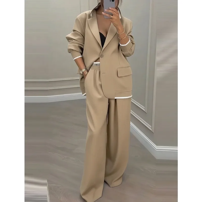 New Autumn and Winter Women's Clothing From Europe America Elegant Long-sleeved Jacket Casual Wide-leg Pants and Suit Set Style