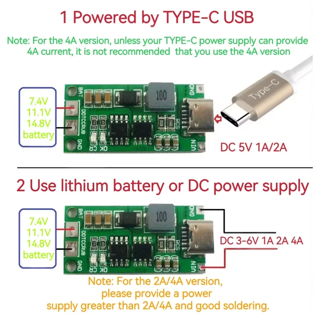 10pcs 2S 3S 4S Type-C To 8.4V 12.6V 16.8V Step-Up Boost LiPo Polymer Li-Ion Charger 7.4V 11.1V 14.8V 18650 Lithium Battery