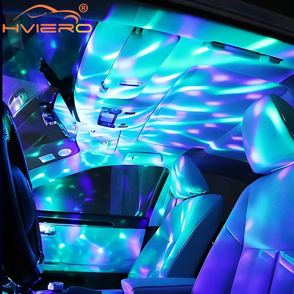 Car USB Ambient Light DJ RGB Mini Colorful Music Sound Led Apple USB Interface Holiday Party Atmosphere Interior Dome Trunk Lamp