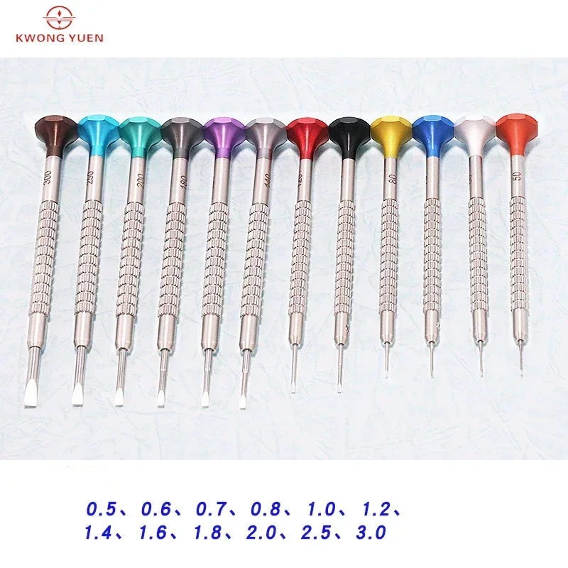 Watch Repair Tool Screwdriver Set Of 12 Ø0.50mm - Ø3.00mm On Rotating Base Kwong Yuen MSA01.218-E for watchmaker