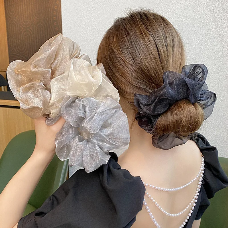 

French Double Layer Pearlescent Hair Circles for Women Fashion Elegance Large Mesh Headrope Party Hair Accessories Gift