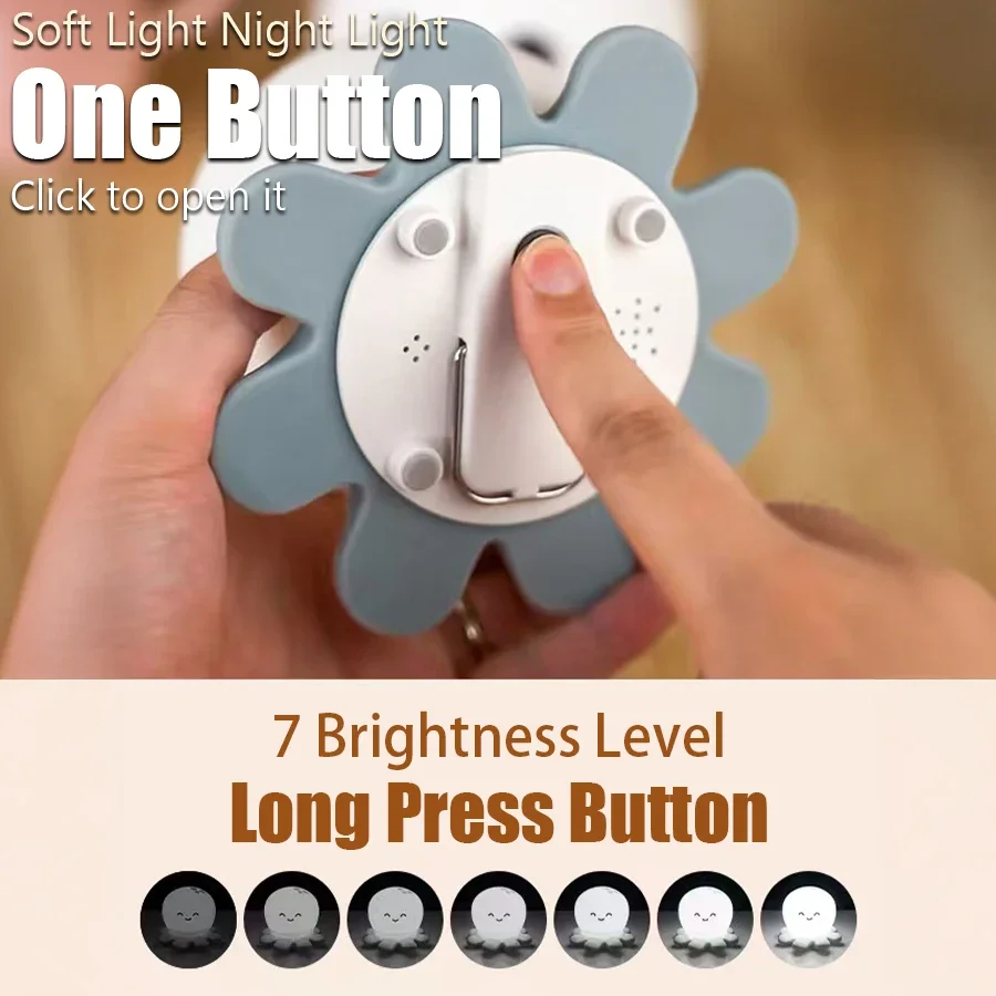 Rechargeable Book Night Light Octopus Whale Cartoon LED Lamp Multi Color Mode Soft Silicone Touch Bedside Reading Lamp Camping