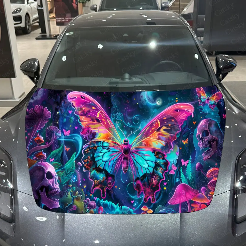 Radiant Floral Butterfly Car Hood Stickers - Self-Adhesive, Waterproof and Durable Vinyl Wrap, Decorate And Protect Your Car - T