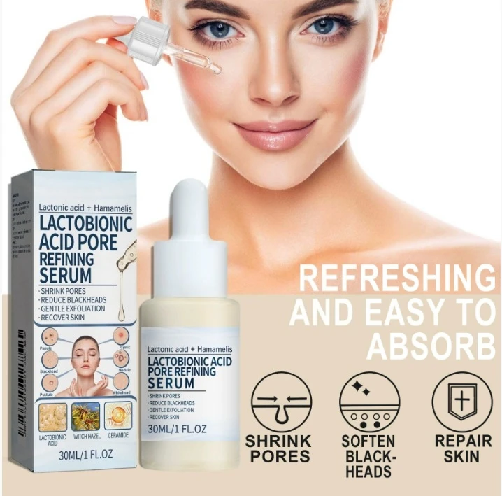 Acido lactobionico Ridurre i pori Essenza Acido ialuronico Rassodante Illuminare Idratante Nutrire Essenza Poro Termoretraibile Siero viso 30ml