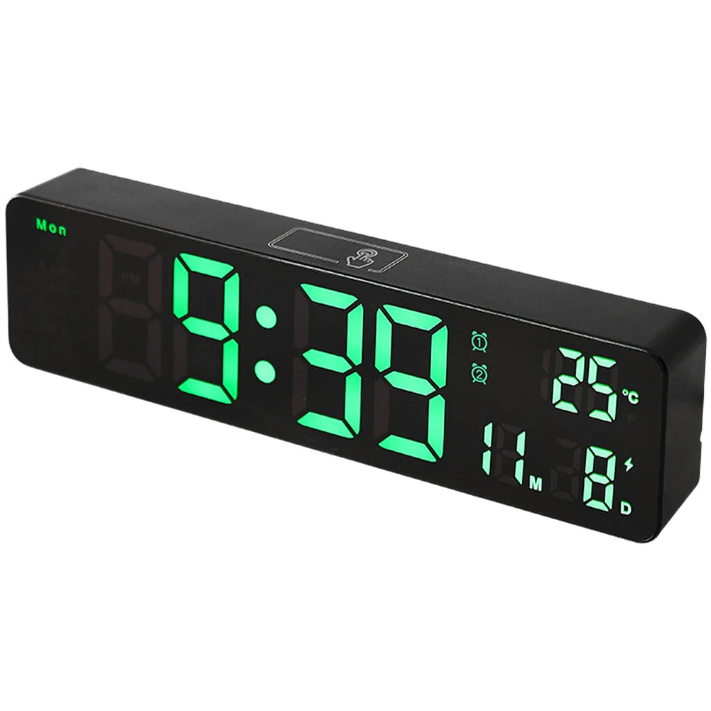 Digital Wall Clock 10 Inch LED Backlit Display with Temperature Calendar Moon Phase Tracking and Dual Alarm Functionality