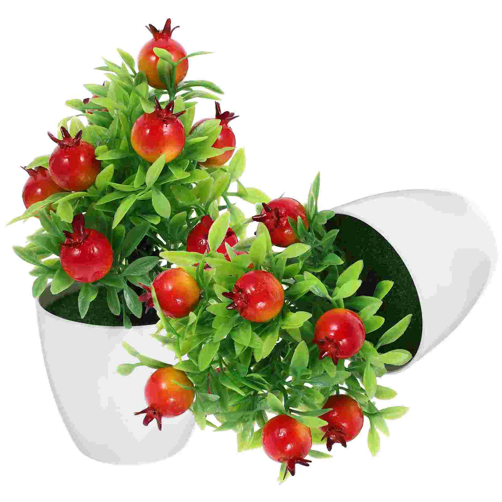 2 Pcs Bonsai Tree Fruit Decorations for Kitchen Artificial Potted with Fake Plastic