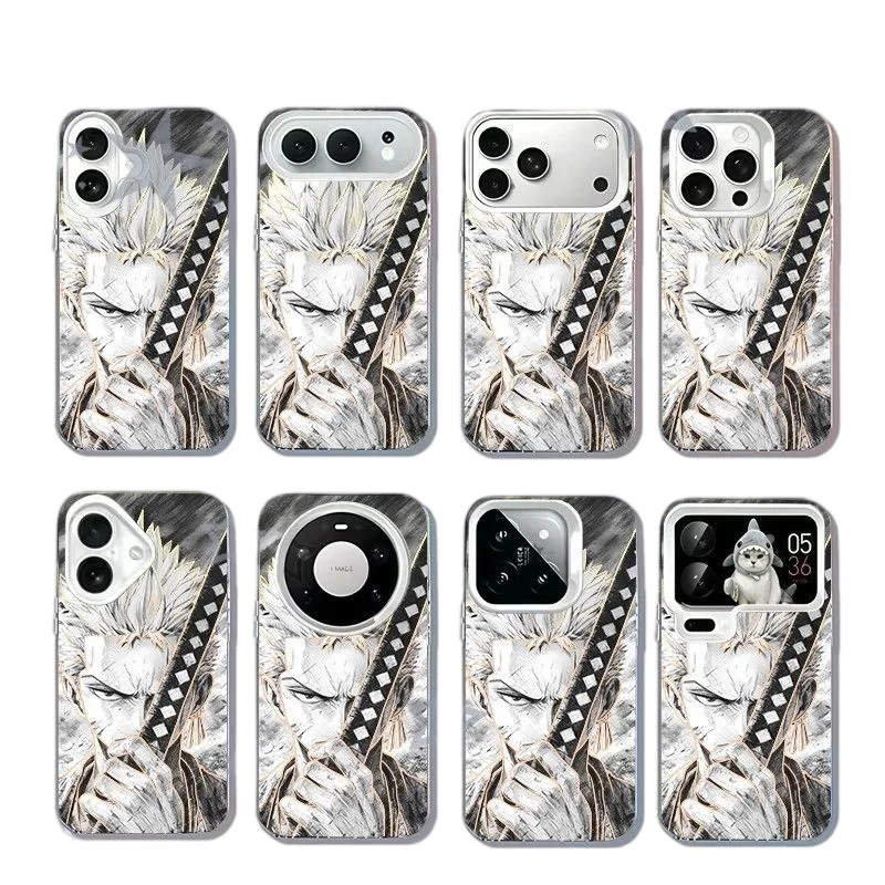 Anime Cartoon One Piece Roronoa Zoro Sketch Art Laser Gradient Phone Case For iPhone 11 12 13 14 15 16 17 18 Pro Max Plus Cover