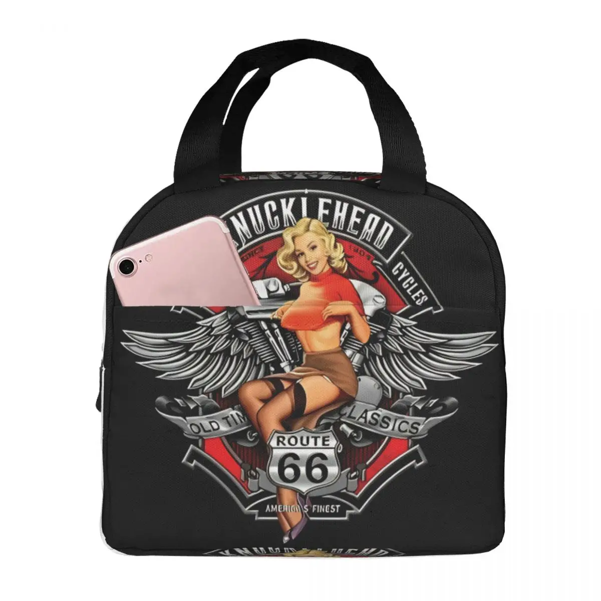 Motorcycle Ride Route 66 Insulated Lunch Bags for Work School Leakproof Thermal Cooler Bento Box