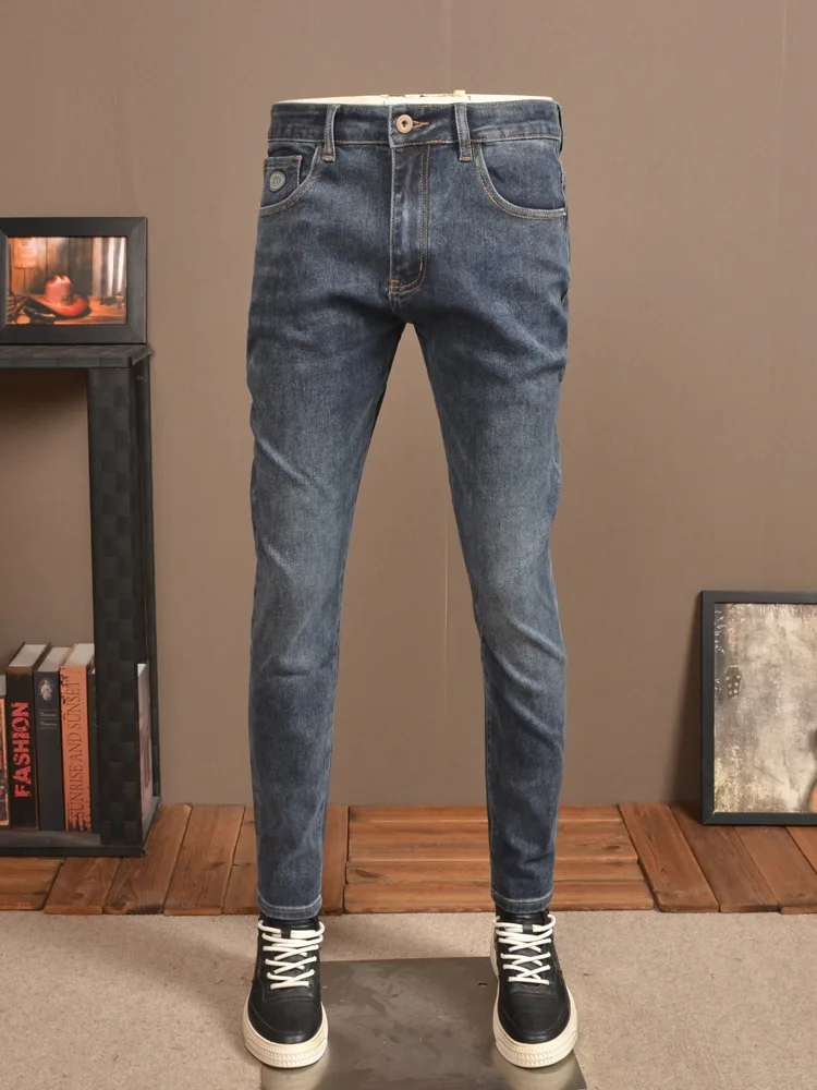 Autumn and Winter New Elastic Soft Jeans Men's Fashion Korean High-End Slim Fit Feet Washed High-End Casual Trousers