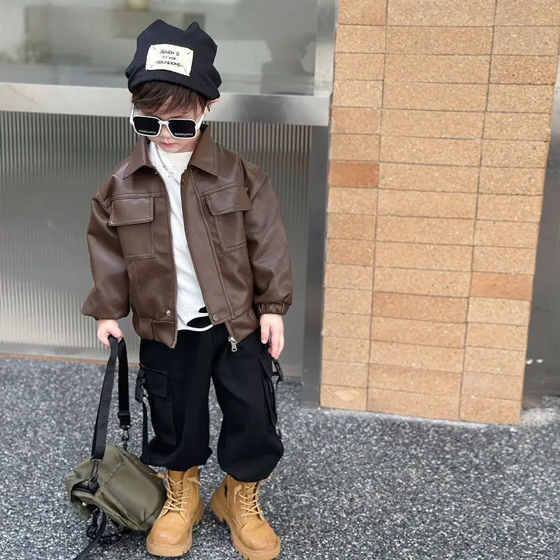 

Children's Clothing Boys' Jackets Spring and Autumn 2024 New Baby Spring Leather Clothing Boys Spring Ruffian Jacket Top