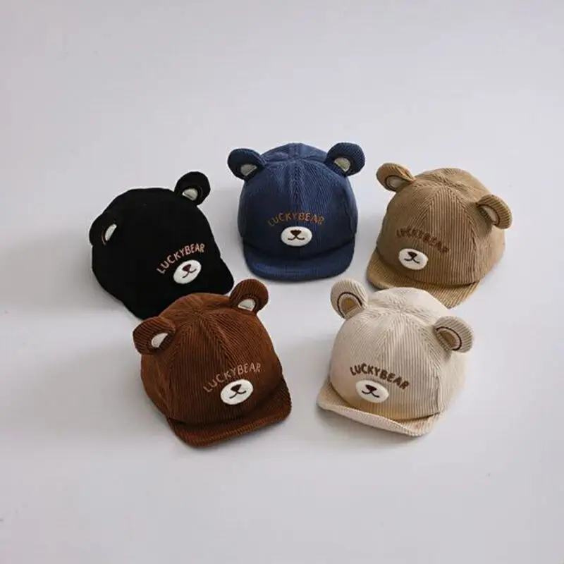 Cute Bear Baby Baseball Cap Autumn Winter Warm Toddler Corduroy Hat Korean Cartoon Kids Boy Girl Duck Tongue Hats