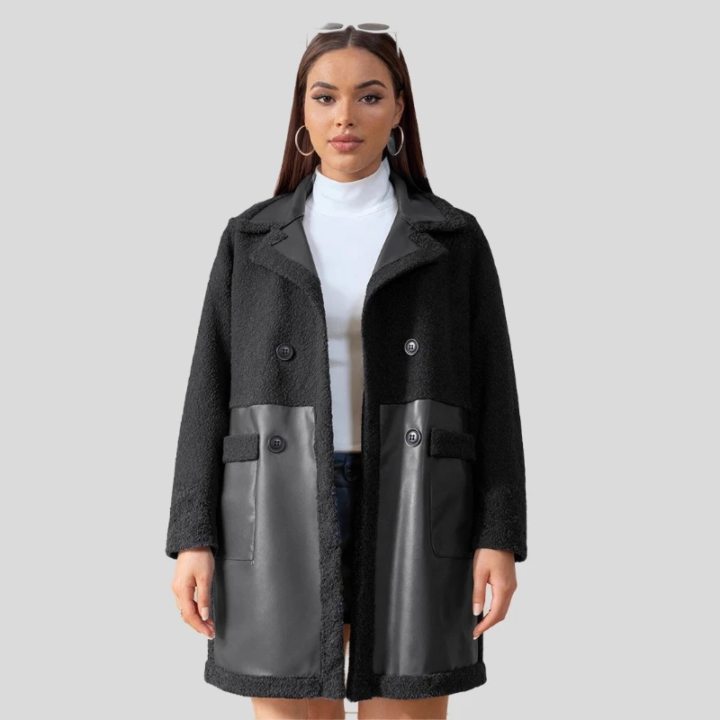 2025 Mid to Long Winter New Collection Splicing Retro Double sided Wearing with Thick Velvet Coat for Women