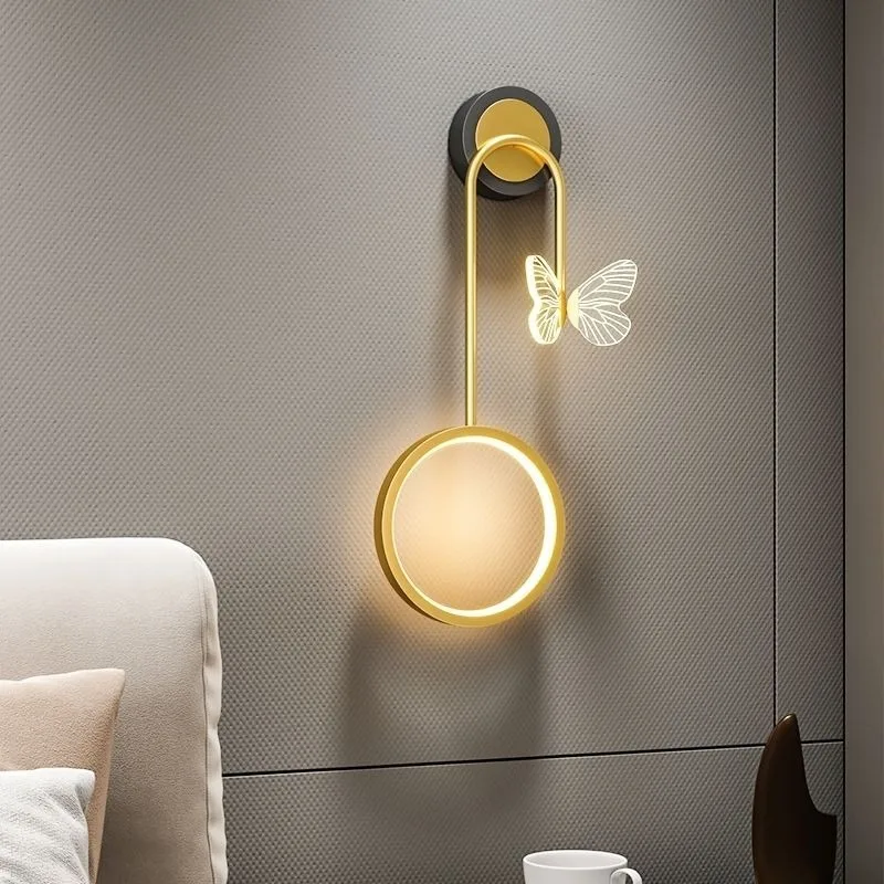 LED simple light luxury pastoral home hotel engineering butterfly gold black wall lamp Nordic background wall bedside interior