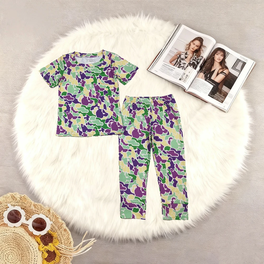 

10,22 Одежда для маленьких мальчиков, камуфляжные пижамные комплекты с короткими рукавами и штанами Mardigras для маленьких мальчиков