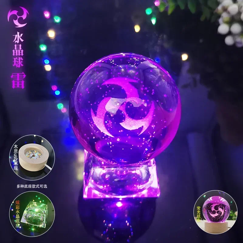 Genshin Impact Luminous 7 Element LED Crystal Ball Eye of Original God Cosplay Toy Ornaments Glass Sphere Home Decoration Gift