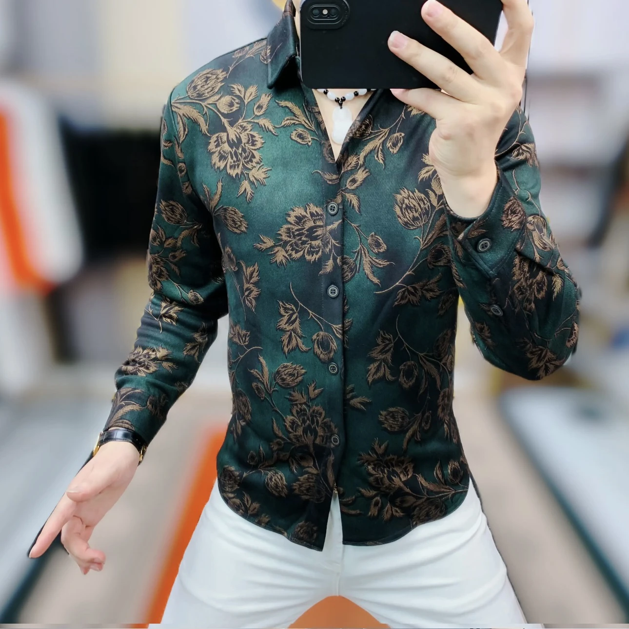 

Men's Long Sve Fce Lined irt Casual Elastic Faionable Brand Polyester Fiber Youth ular Autumn Winter irt