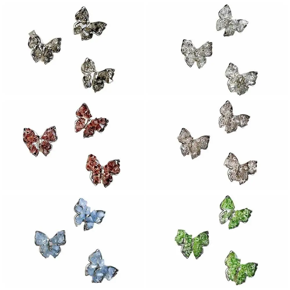 3Pcs/set Crystal Gravel Butterfly Butterfly Nail Decorations DIY Nail Charms 3D Nail Art Drills Butterfly Nail Accessories