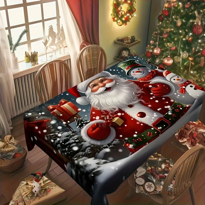 1pc of Round Tablecloth Featuring Santa Claus And a Snowman Design - a Sturdy Polyester Festive Covering Suitable for Family Gat