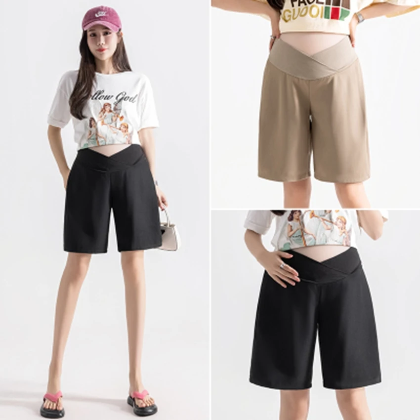 

Pregnant women's casual crossover shorts Summer Thin Pregnant Women's Abdominal Pants Fashion Loose and Trendy Mom's Pants