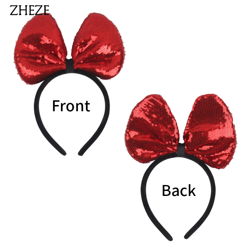 2024 Hot Sales 7inches Large Bow Hairband For Girls Red Sequins Hairbow Headband Festival Birthday Party Hair Accessories