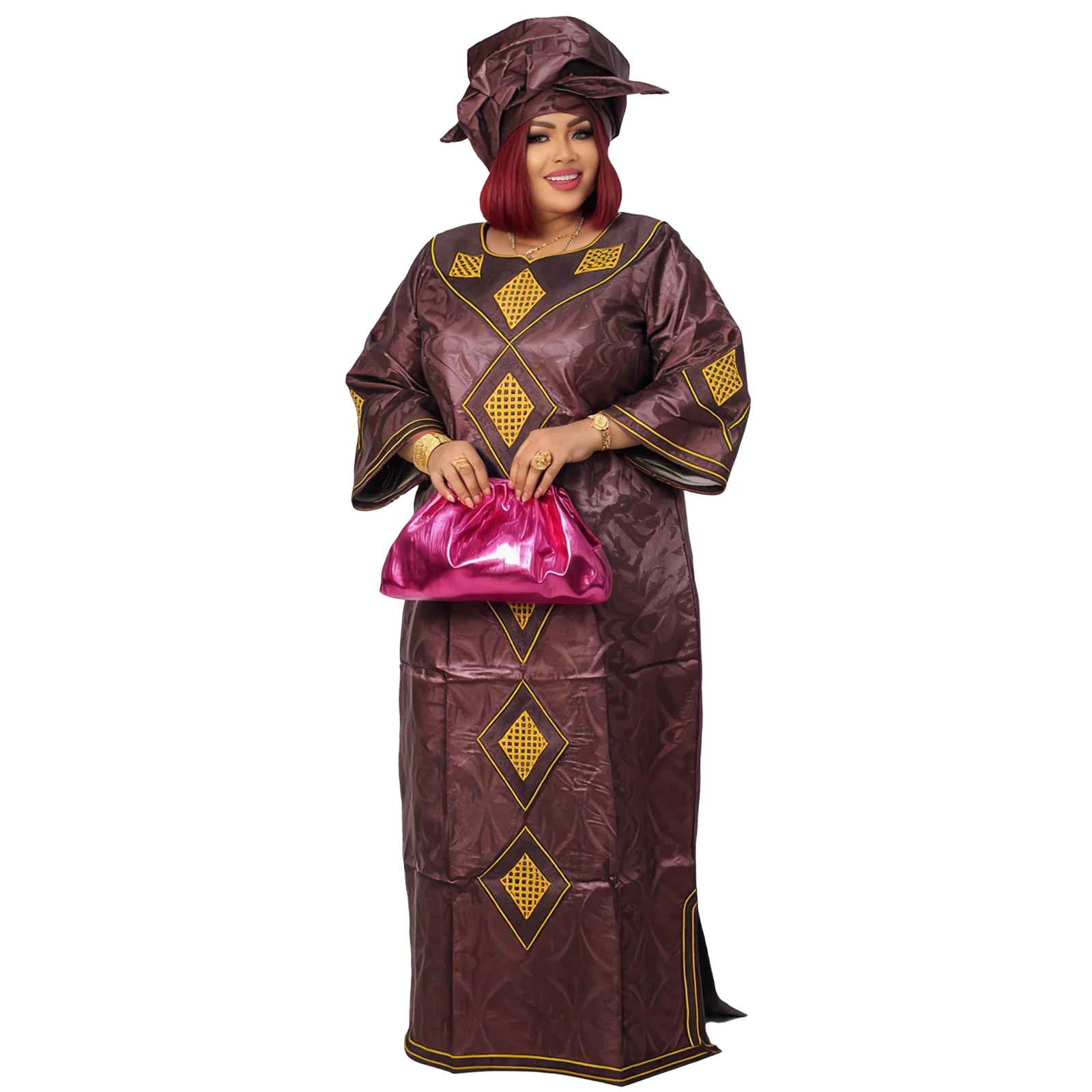 African Dresses For Women Plus Size Bazin Riche Embroidery Design Long Dress With Scarf