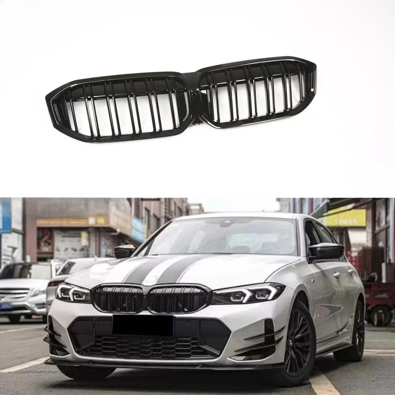 

Передняя решетка радиатора капота с двойной линией для BMW New 3 Series G20 G21 Facelift LCI 2023-2024, глянцевый черный