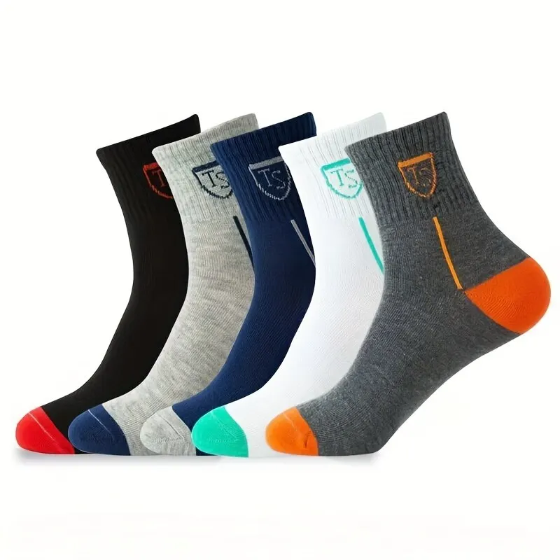 5pairs Men\'s Quarter Length Athletic Socks For Sports In Fall/Winter