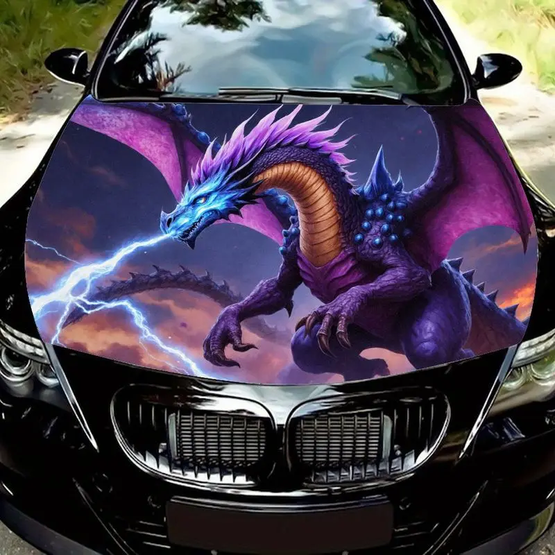 

Потрясающая наклейка на капот автомобиля «Мифический дракон-шторм», черно-фиолетовое тело дракона с синим узором в виде молнии, очень подходит для грузовиков.