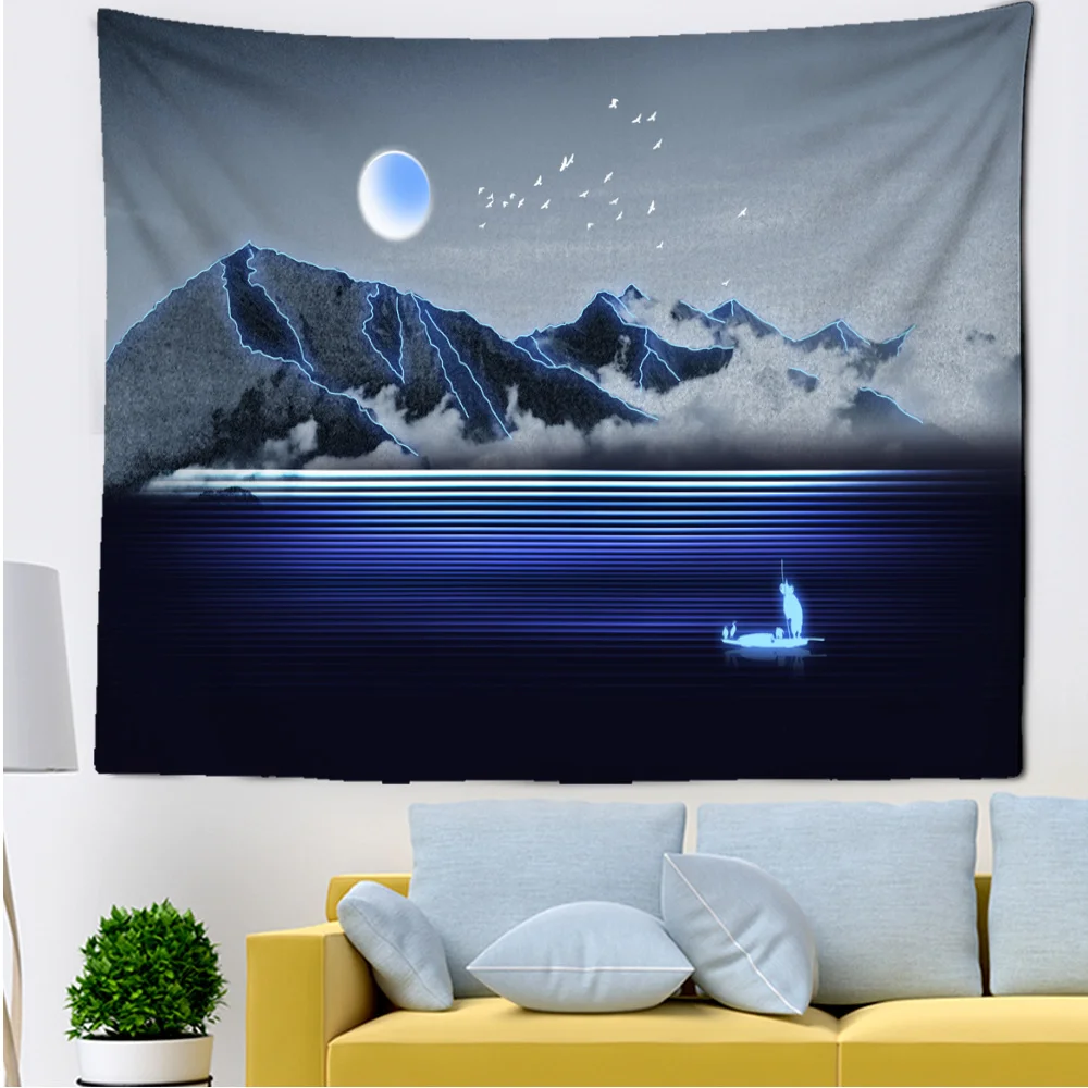 Mountains Clouds Landscape Tapestry Majestic Sea Home Textile Decorations Wall Dormitory Bedroom Bathroom Kitchen