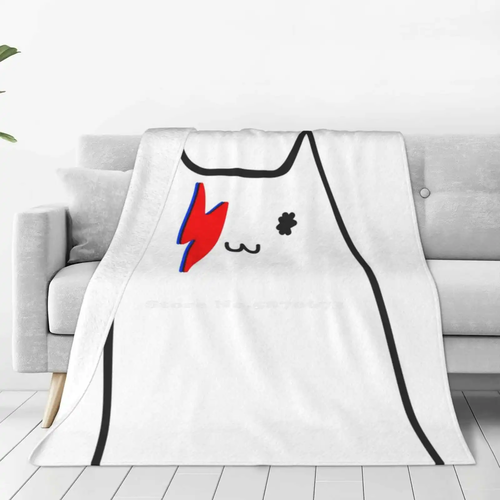 Bowie Cat New Selling Custom Print Flannel Soft Blanket Meow Kitten Kitty Cat Cute Lightning Bolt Bowie Bolt