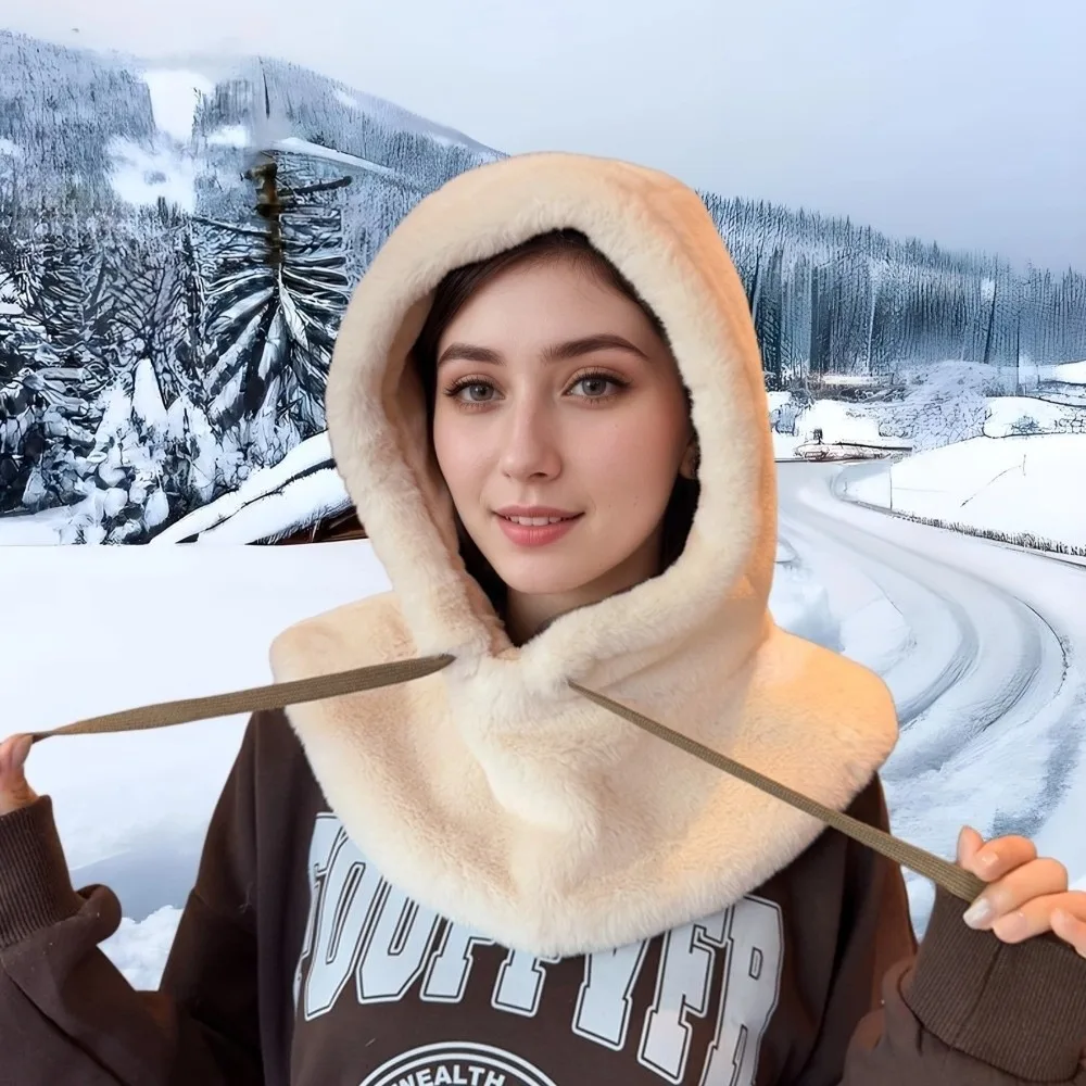 

New Warm Shawl Hat Windproof Fluffy Fur Hooded Hat Coldproof Beanie Hat for Outdoor Cycling Skiing