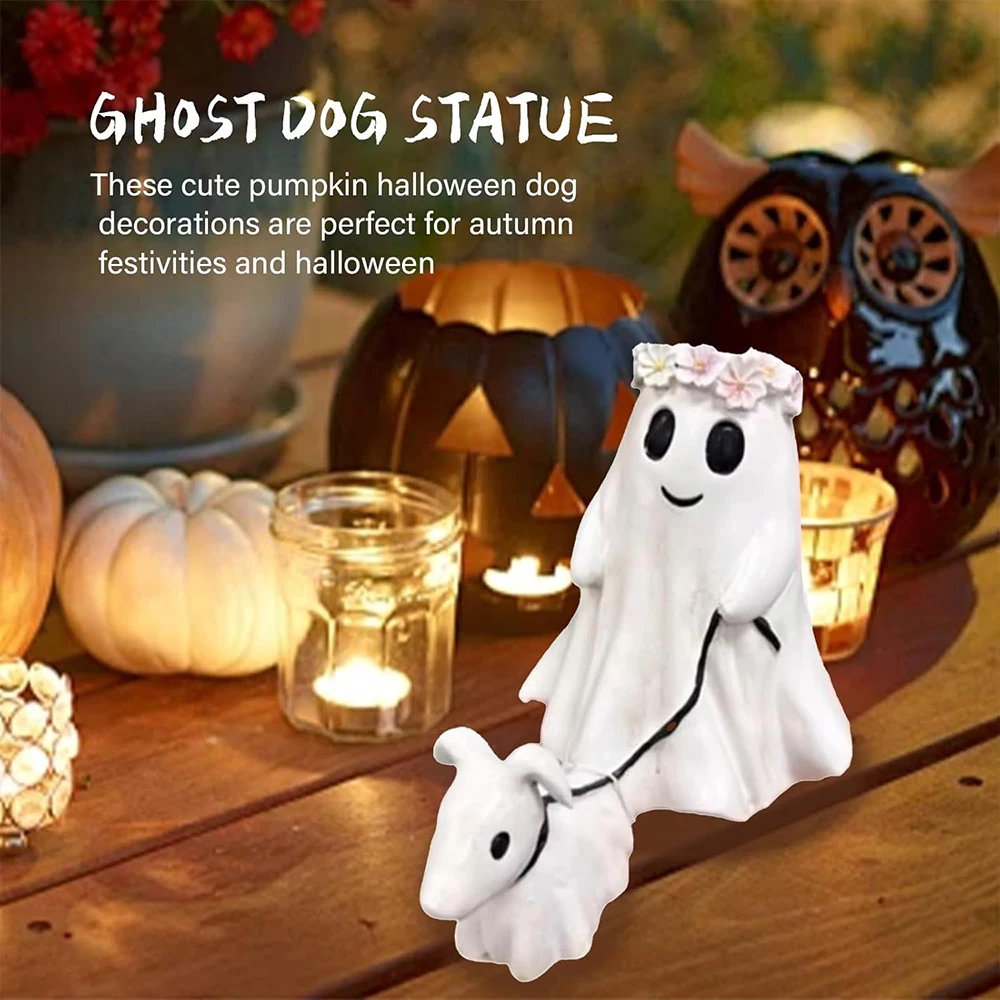 

2024 New Ghost Walking Dog Statue Table Decor Halloween Resin Ornaments Funny Spooky Puppy Figurine Tabletop Office Monument