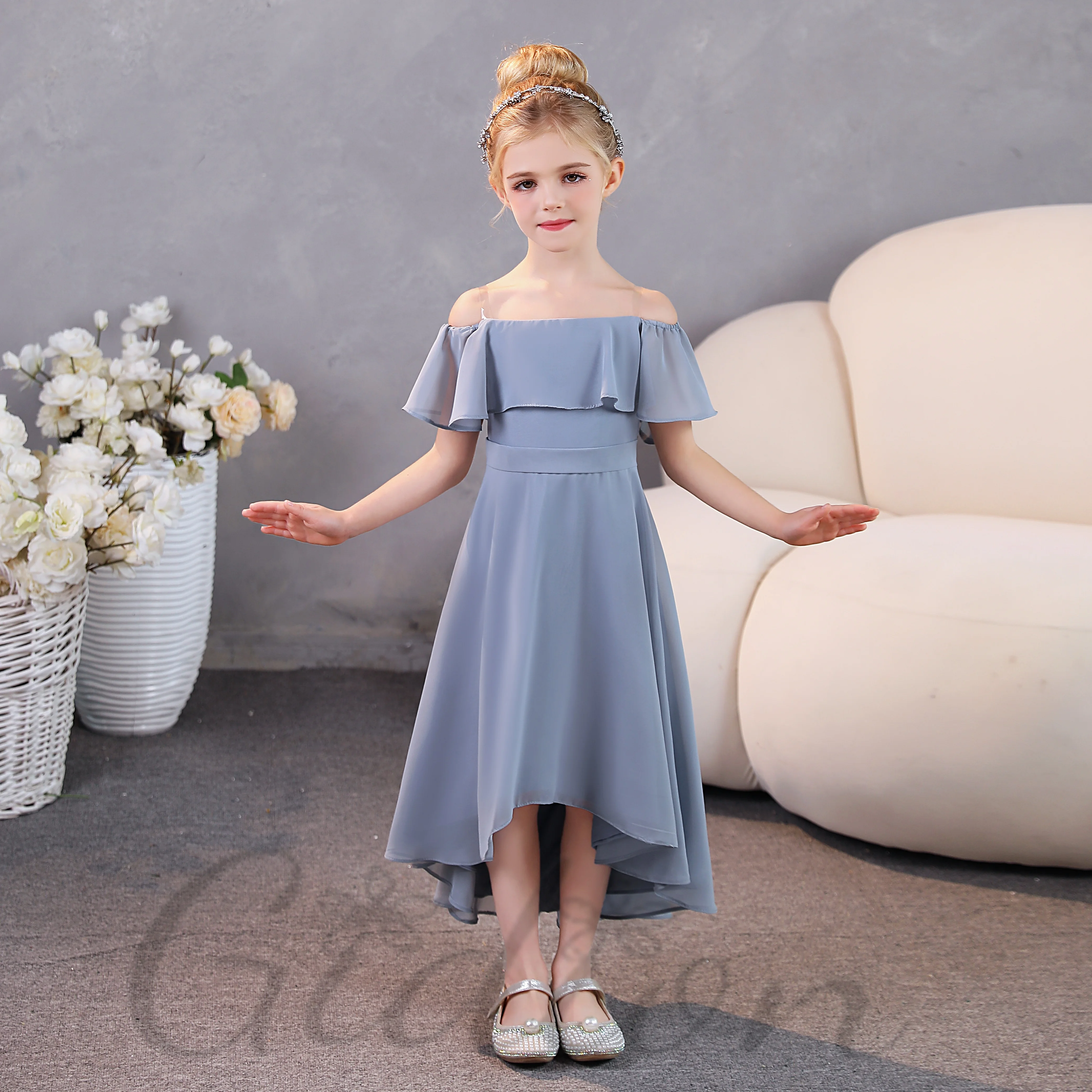 

Assymetrical Chiffon Junior Bridesmaid Dress For Kids Banquet Prom Night Wedding Ceremony Festivity Celebration Birthday Party