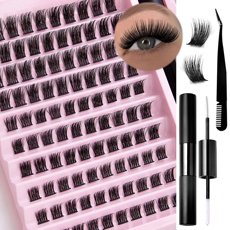 DIY Lash Extension Kit Lash Clusters With Waterproof Strong Hold Lash Bond Seal Eyelash Tweezers Lash Cluster Kit False Eyelash