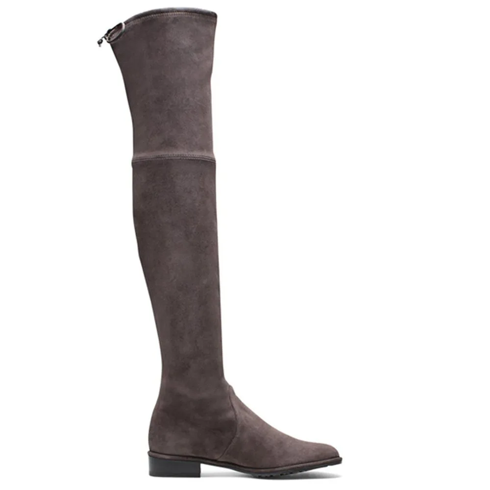 أحذية برباط مرنة فوق الركبة سوداء من جلد الغزال طويلة بوتاس نسائية مريحة بنعل مسطح للنساء أحذية نسائية